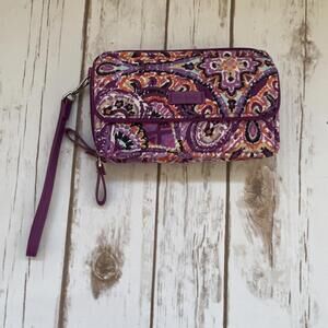 Vera Bradley Wristlet Wallet Purple Paisley Quilted Cotton‎ Dual Zip OS